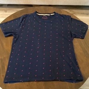 Denim & Flower Flamingo print,black short sleeve T, mens small